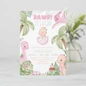 Meisje DINOSAUR Baby shower Invitation, Roze Dino Kaart (Staand voorkant)