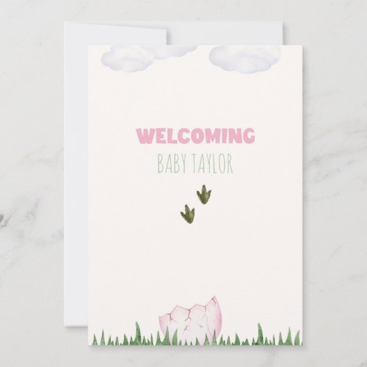 Meisje DINOSAUR Baby shower Invitation, Roze Dino Kaart (Achterkant)