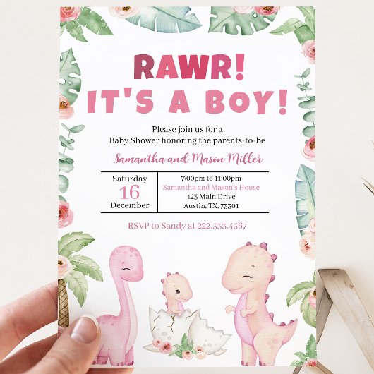 Meisje Dinosaur Baby Shower Kaart