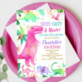 Meisje Dinosaur Uitnodiging Dino Verjaardagsfeest 