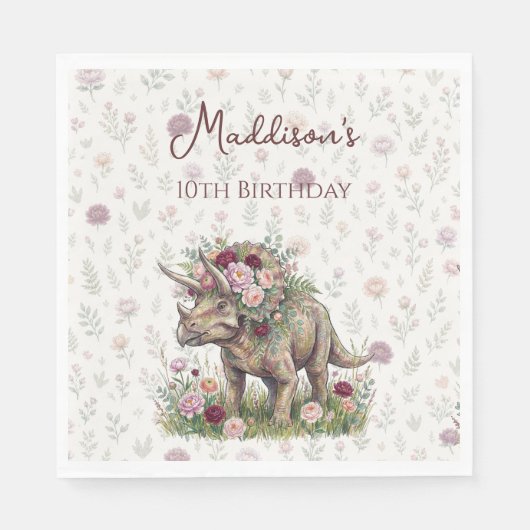 Meisje Dinosaur Verjaardag Servet (Voorkant)