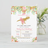 MEISJE DINOSAURUS 1e VERJAARDAG uitnodiging (Staand voorkant)