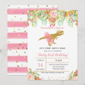 MEISJE DINOSAURUS 1e VERJAARDAG uitnodiging (Voorkant / Achterkant)