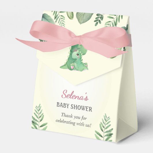 Meisje Dinosaurus Baby shower Sprinkle Gift Treat Bedankdoosjes (Voorkant Zijde)