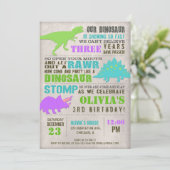 Meisje dinosaurus dino graven verjaardagsfeestje kaart (Staand voorkant)