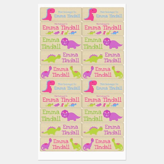 Meisje Dinosaurus School Labels (Vel)