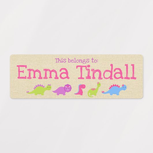 Meisje Dinosaurus School Labels (Design 2)