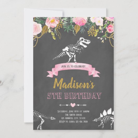 Meisje dinosaurus uitnodiging (Voorkant)