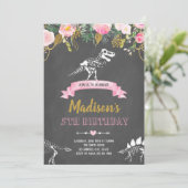 Meisje dinosaurus uitnodiging (Staand voorkant)