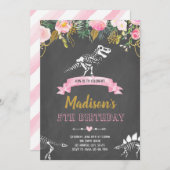 Meisje dinosaurus uitnodiging (Voorkant / Achterkant)