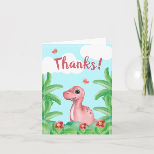 Meisje Dinosaurus Verjaardag Bedankkaart (Voorkant)