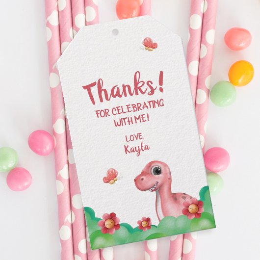 Meisje Dinosaurus Verjaardag Bedankt Cadeaulabel