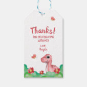 Meisje Dinosaurus Verjaardag Bedankt Cadeaulabel (Voorkant)