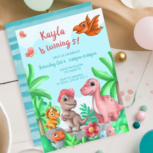 Meisje Dinosaurus Verjaardag Kaart