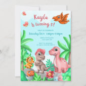 Meisje Dinosaurus Verjaardag Kaart (Voorkant)