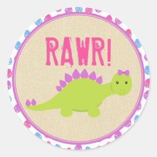Meisje Dinosaurus Verjaardag Stickers Roze Dinosau