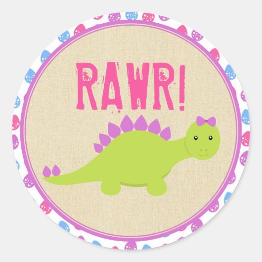 Meisje Dinosaurus Verjaardag Stickers Roze Dinosau (Voorkant)