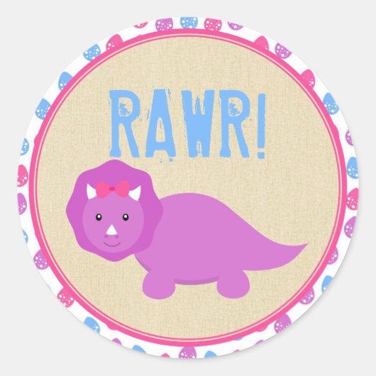Meisje Dinosaurus Verjaardag Stickers Roze Dinosau (Voorkant)