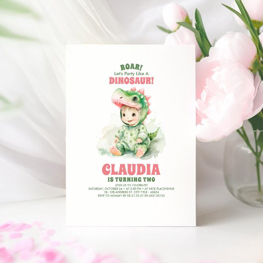 Meisje Dinosaurus Verjaardag Uitnodigingen