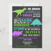 Meisje dinosaurus verjaardag uitnodigingen krijtbo (Voorkant)