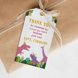 Meisje Dinosaurus Verjaardagsfeestje Dank u Label Cadeaulabel