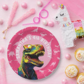Meisje Dinosaurus Verjaardagsfeestje Papieren Bordje (Feest)