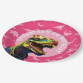 Meisje Dinosaurus Verjaardagsfeestje Papieren Bordje (Gekanteld)