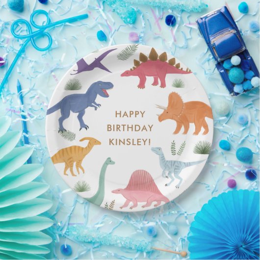 Meisje Dinosaurus Verjaardagsfeestje Papieren Bordje (Feest)