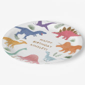 Meisje Dinosaurus Verjaardagsfeestje Papieren Bordje (Gekanteld)
