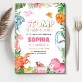 Meisje Dinosaurus Verjaardagsuitnodiging Roze Dino