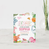 Meisje Dinosaurus Verjaardagsuitnodiging Roze Dino (Voorkant)