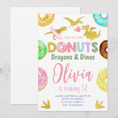 Meisje Dinosaurussen en Donuts Verjaardag Kaart (Voorkant / Achterkant)