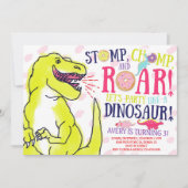 Meisje Dinosaurussen en Donuts Verjaardag Uitnodig Kaart (Voorkant)