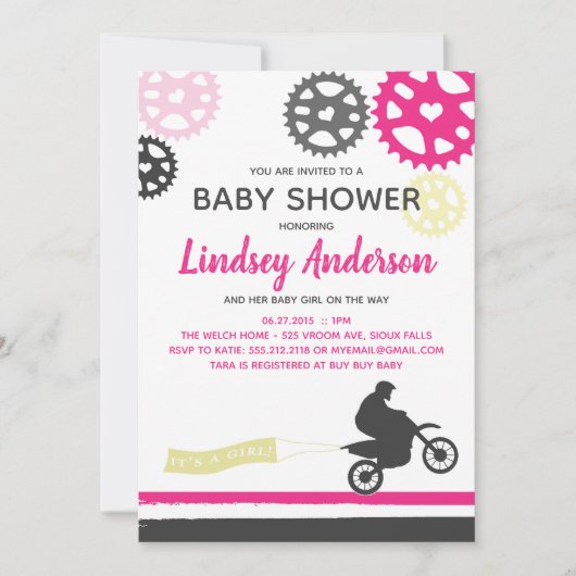 Meisje Dirt Bike Baby shower Uitnodiging (Voorkant)
