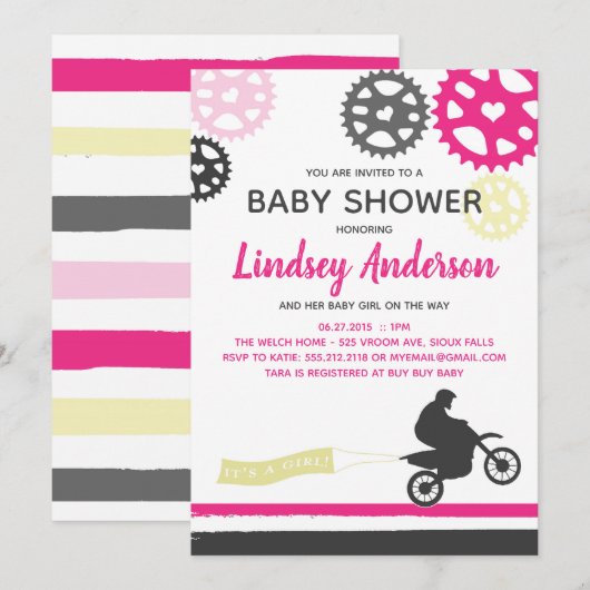 Meisje Dirt Bike Baby shower Uitnodiging (Voorkant / Achterkant)