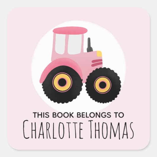 Meisje Dit boek behoort tot de roze tractor Kinder Vierkante Sticker (Voorkant)