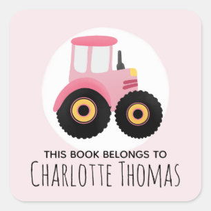 Meisje Dit boek behoort tot de roze tractor Kinder Vierkante Sticker