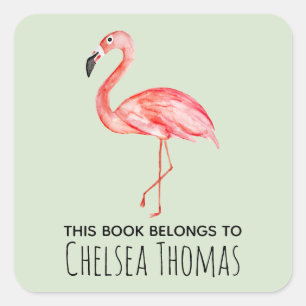 Meisje Dit boek behoort tot de tropische Flamingo  Vierkante Sticker