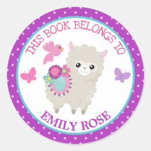 Meisje Dit Boek Hoort bij Lente Lama Ronde Sticker