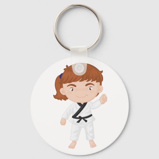 Meisje Doing Karate Sleutelhanger (Voorkant)