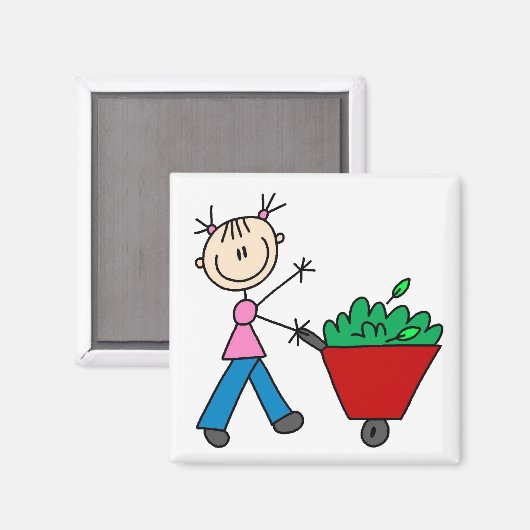 Meisje Doing Yardwork Magnet (Voorkant / Achterkant)