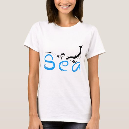 Meisje, dolfijn, Zee grappig elegant T-shirt (Voorkant)