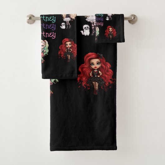 Meisje Doll Spooky Halloween Thema met Naam Bad Handdoek (Insitu)
