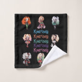 Meisje Doll Spooky Halloween Thema met Naam Bad Handdoek (Wasdoekje)