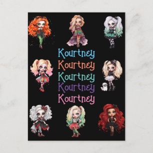 Meisje Doll Spooky Halloween Thema met Naam Briefkaart