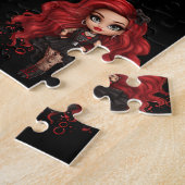 Meisje Doll Spooky Halloween Thema met Naam Legpuzzel (Zijkant)