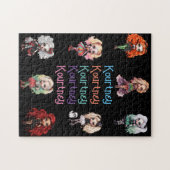 Meisje Doll Spooky Halloween Thema met Naam Legpuzzel (Horizontaal)