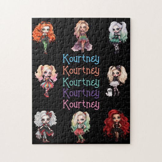 Meisje Doll Spooky Halloween Thema met Naam Legpuzzel (Verticaal)