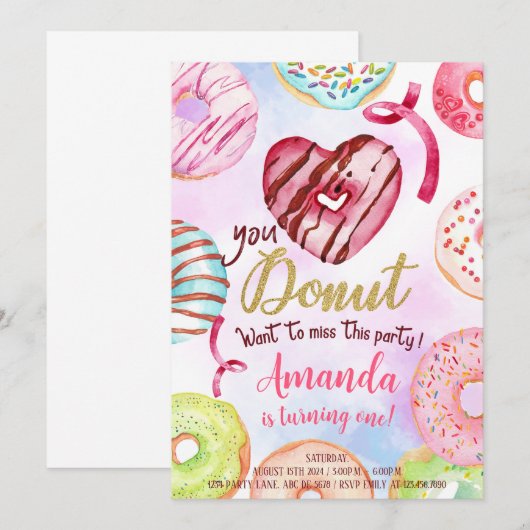 Meisje Donut 1e verjaardag Kaart (Voorkant / Achterkant)