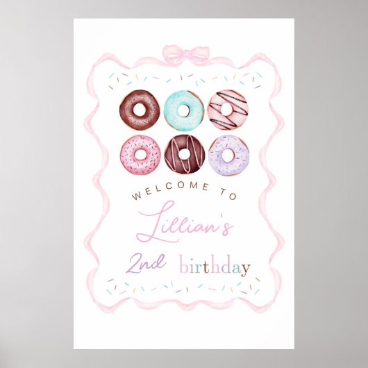 Meisje Donut Verjaardagsfeest Welkomstbord Poster (Voorkant)